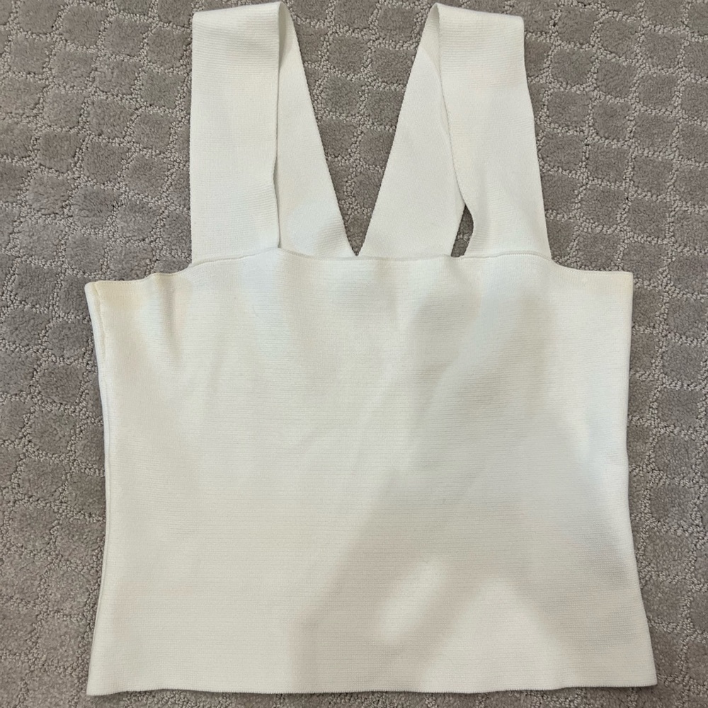 525 Wide Strap Square Neck Tank in Bleach White Size M